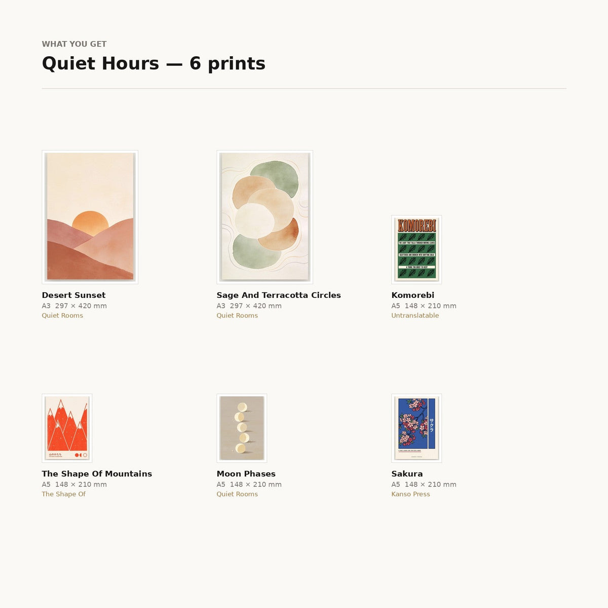 What is included in the Quiet Hours 6-print feature wall