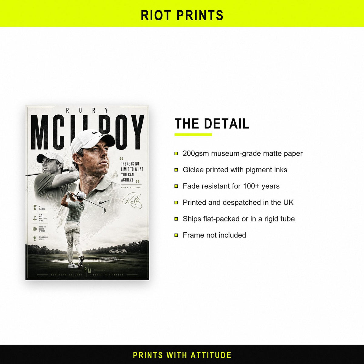 Rory McIlroy Wall Art Print paper and printing specification