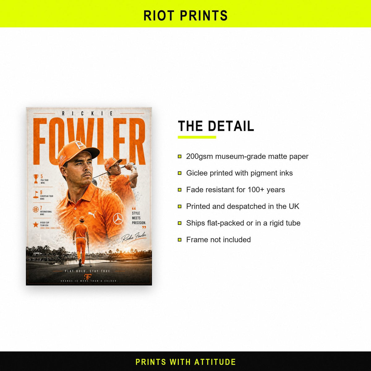 Rickie Fowler Golf Poster paper and printing specification