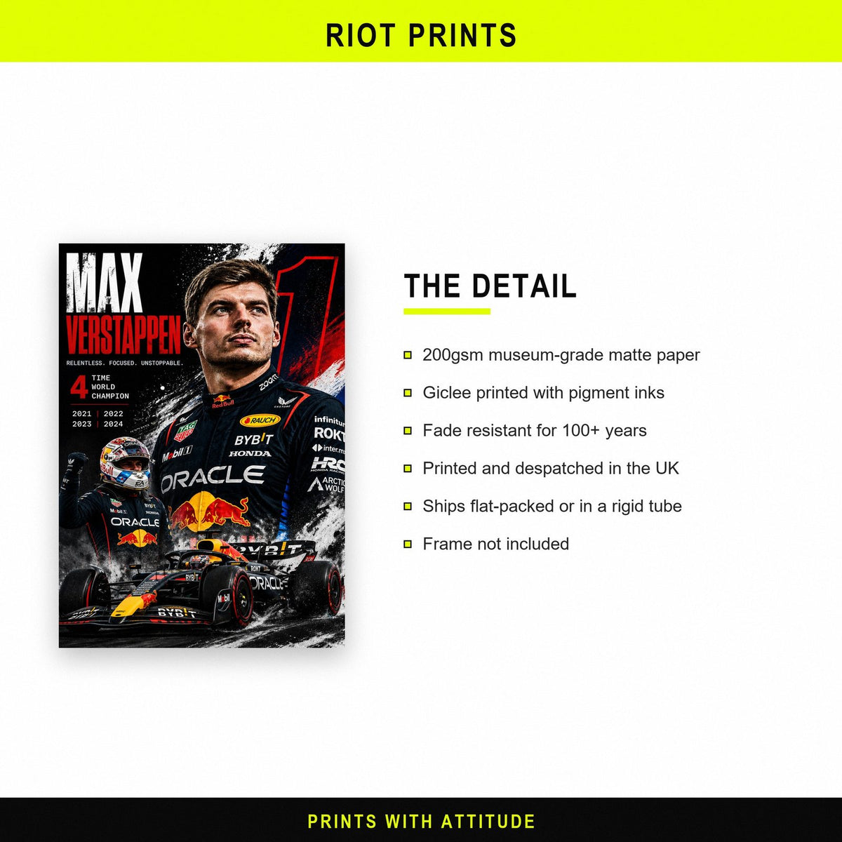 Max Verstappen Four Time World Champion F1 Art Print