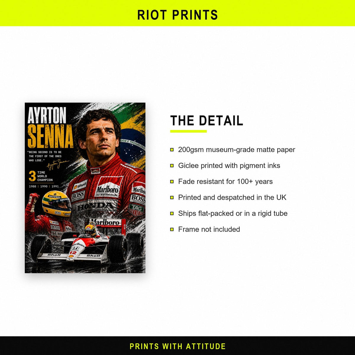 Ayrton Senna F1 World Champion Print paper and printing specification
