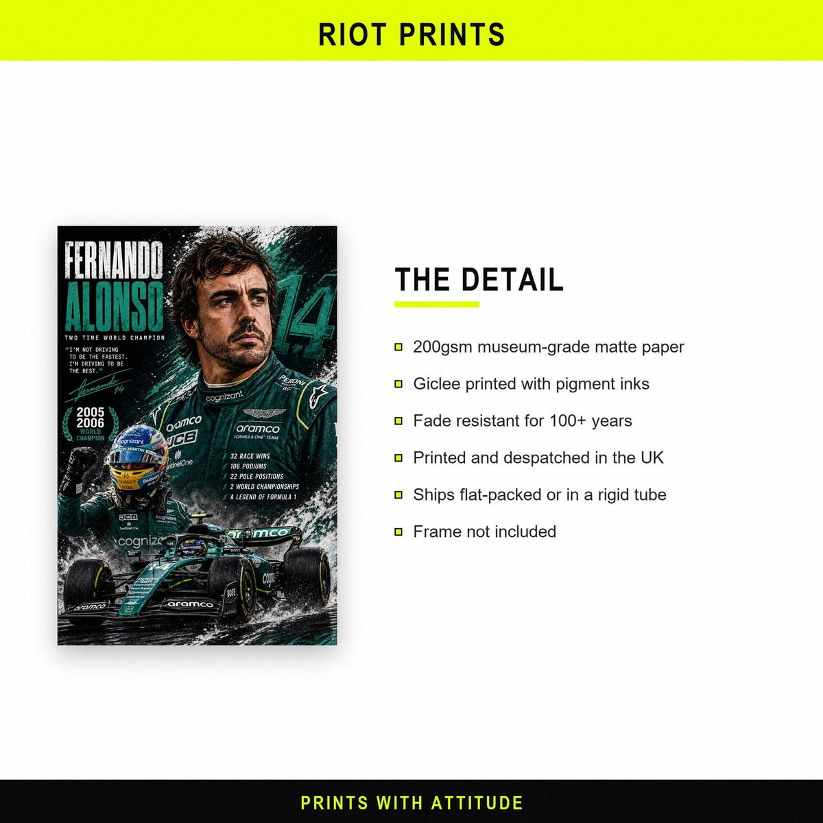 Fernando Alonso F1 Champion Print paper and printing specification