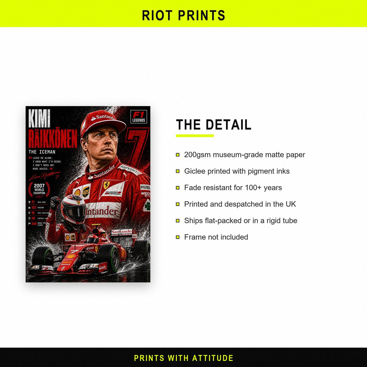 Kimi Räikkönen F1 Legend Print paper and printing specification