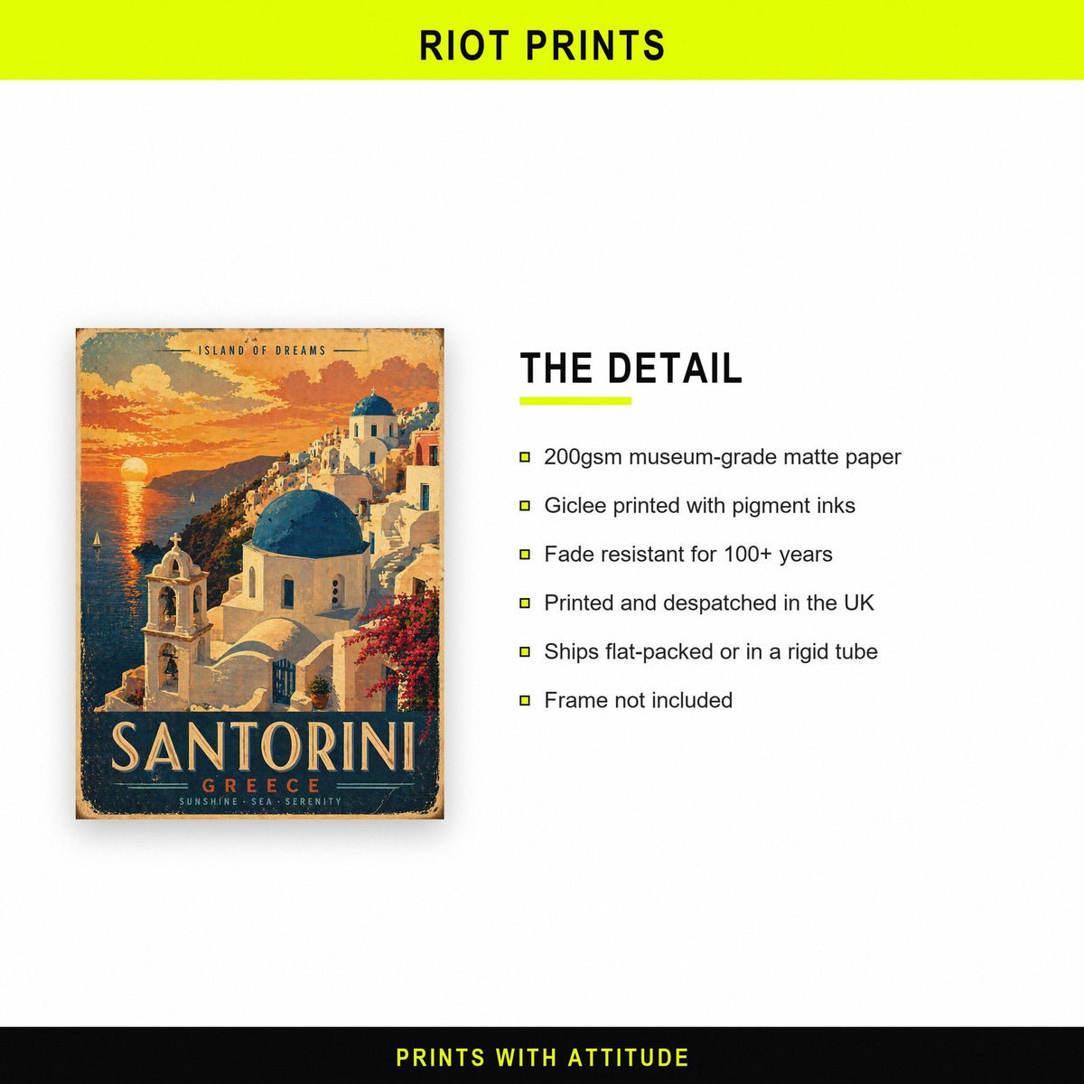 Santorini Travel Poster paper and printing specification