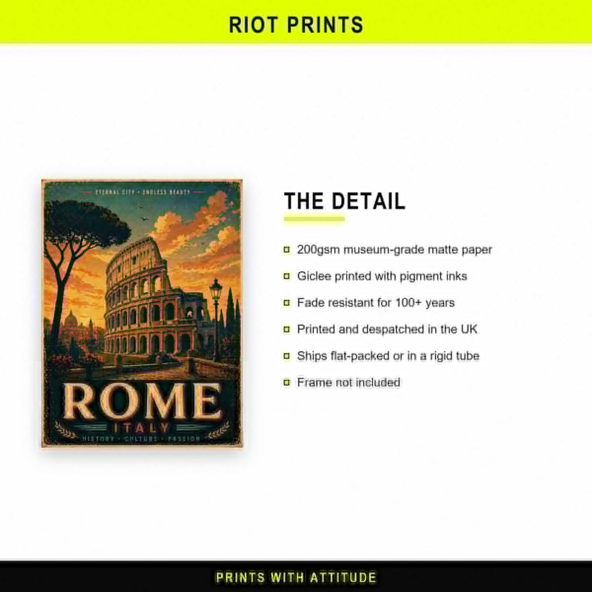 Rome Colosseum Travel Poster paper and printing specification