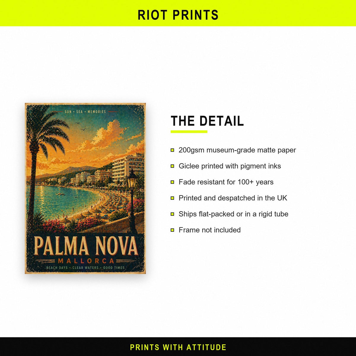 Palma Nova Mallorca Travel Poster paper and printing specification