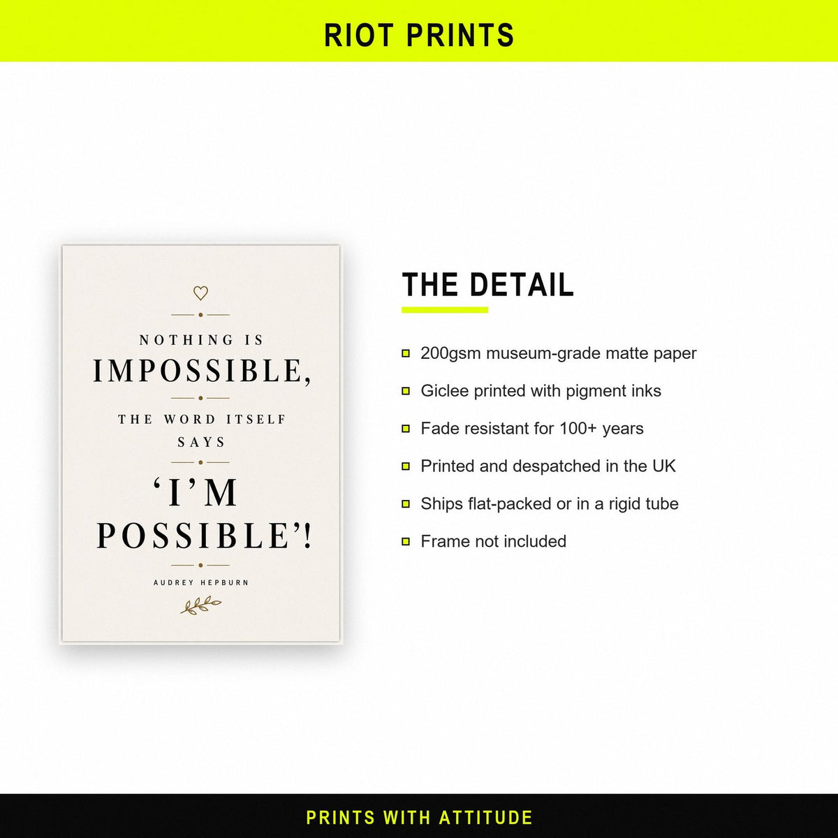 Audrey Hepburn Quote Print paper and printing specification
