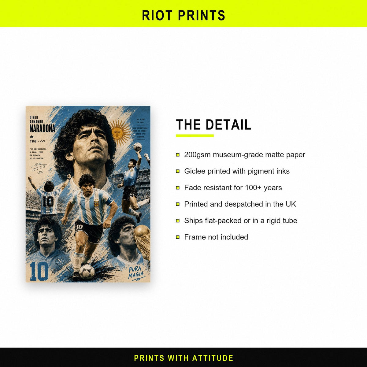 Diego Maradona Vintage Football Poster paper and printing specification