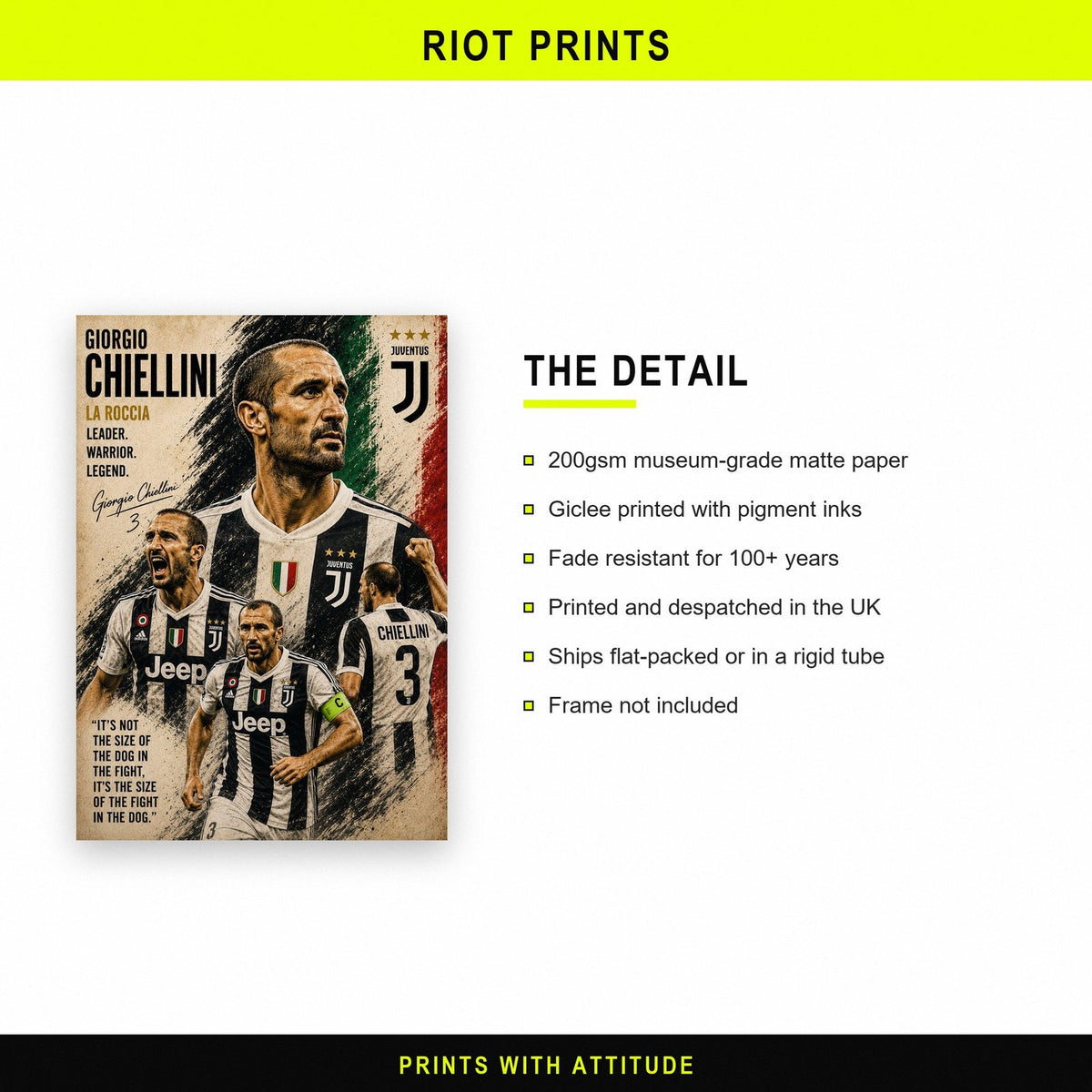 Giorgio Chiellini Juventus Legend Poster paper and printing specification
