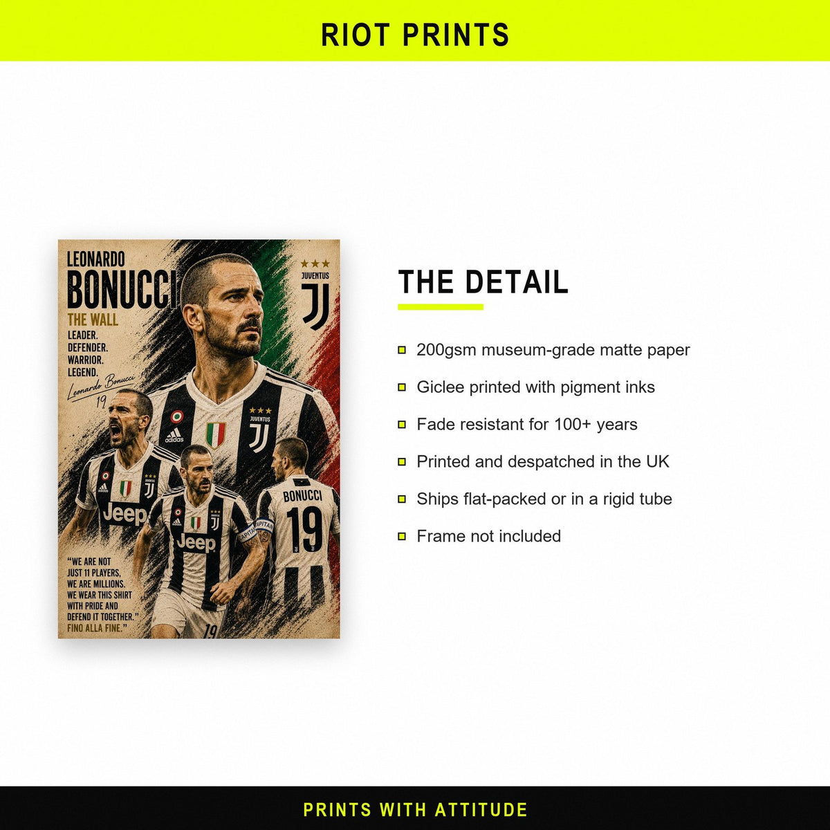 Leonardo Bonucci Juventus Legend Print paper and printing specification