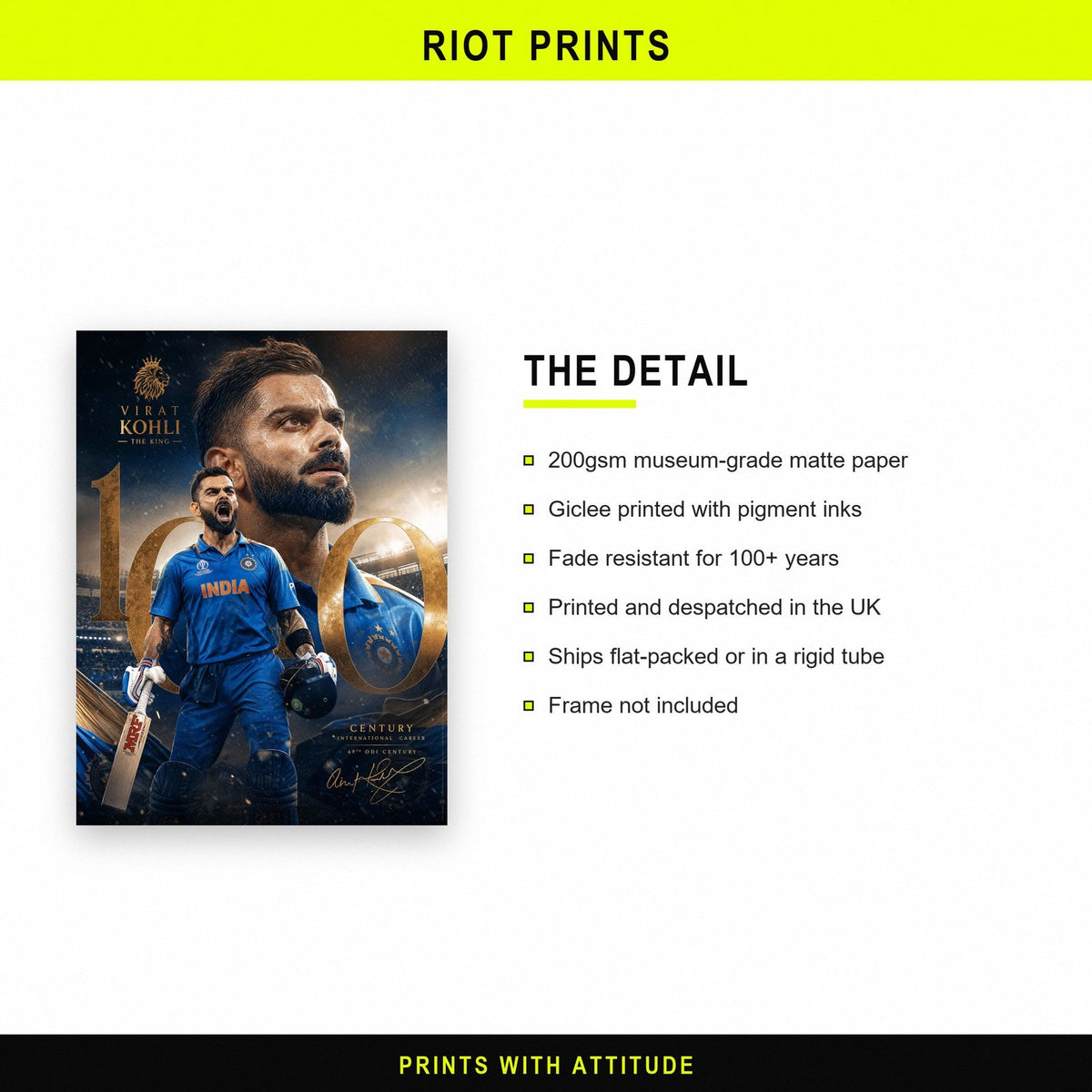 Virat Kohli 100 Centuries Cricket Print paper and printing specification