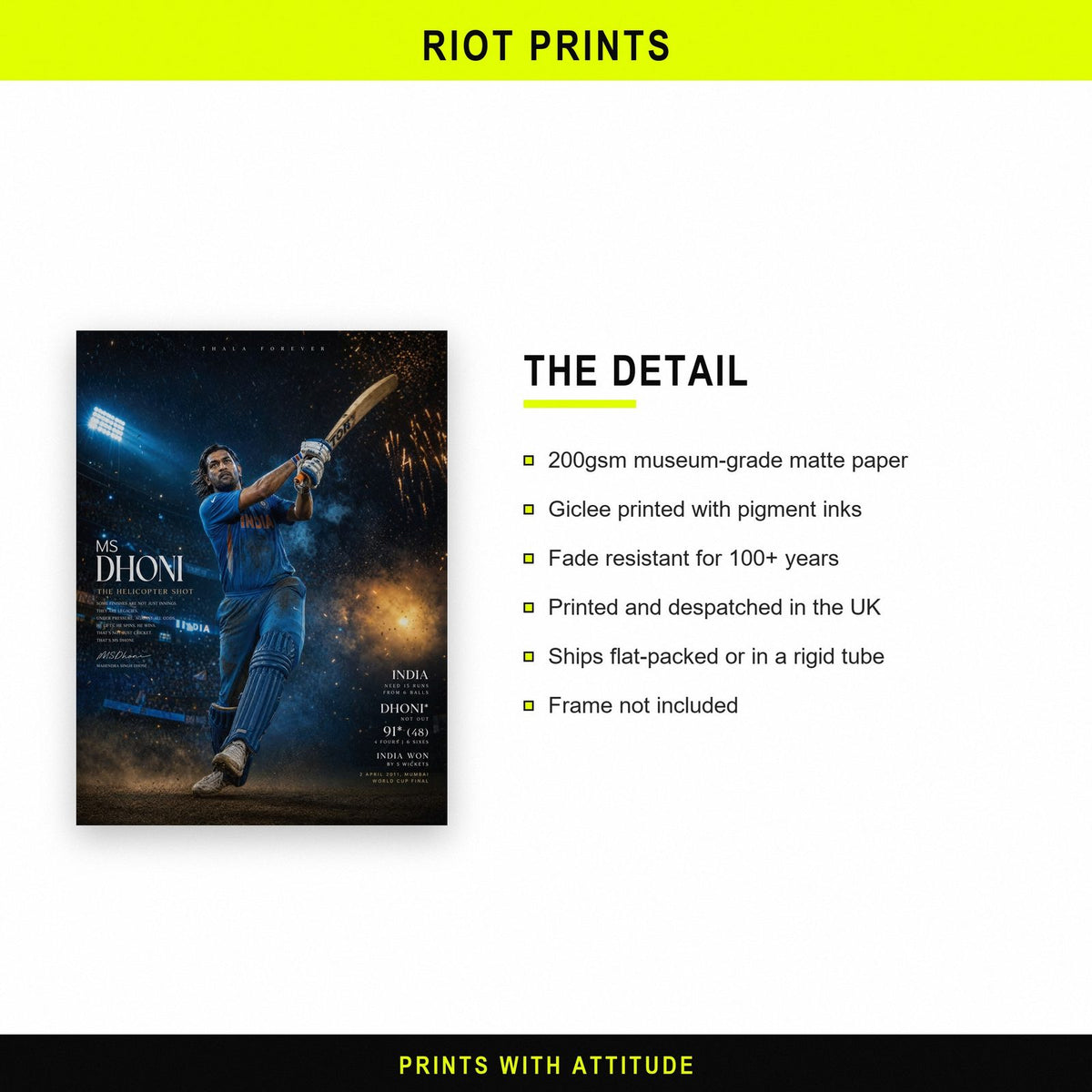 MS Dhoni Helicopter Shot Print paper and printing specification