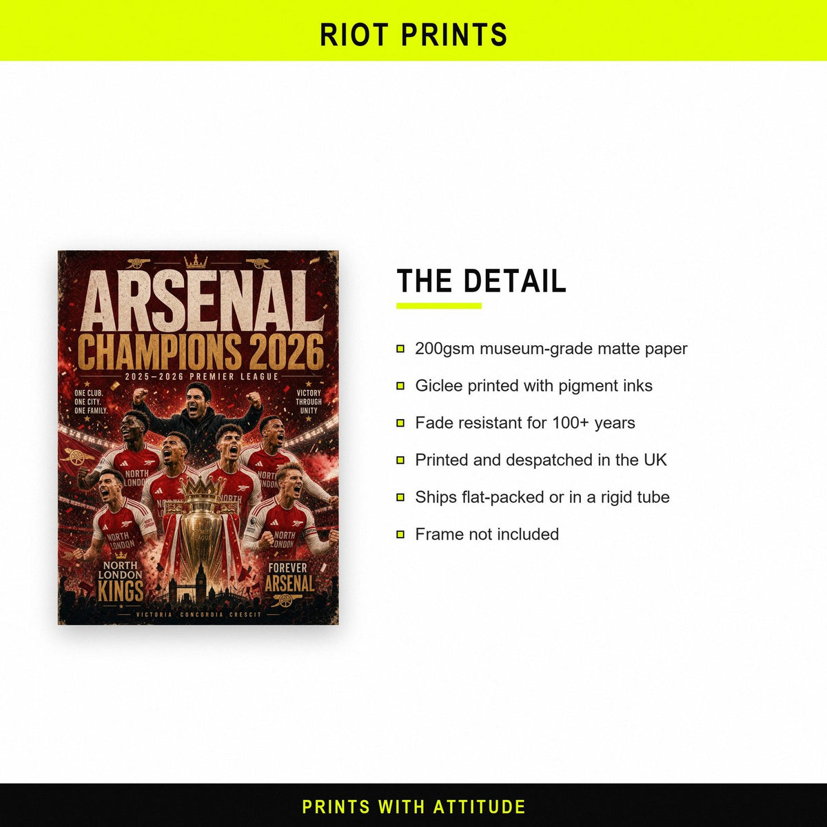 Arsenal Champions 2026 Print paper and printing specification