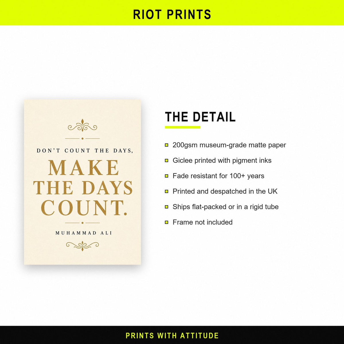 Muhammad Ali Make The Days Count Quote Art Print