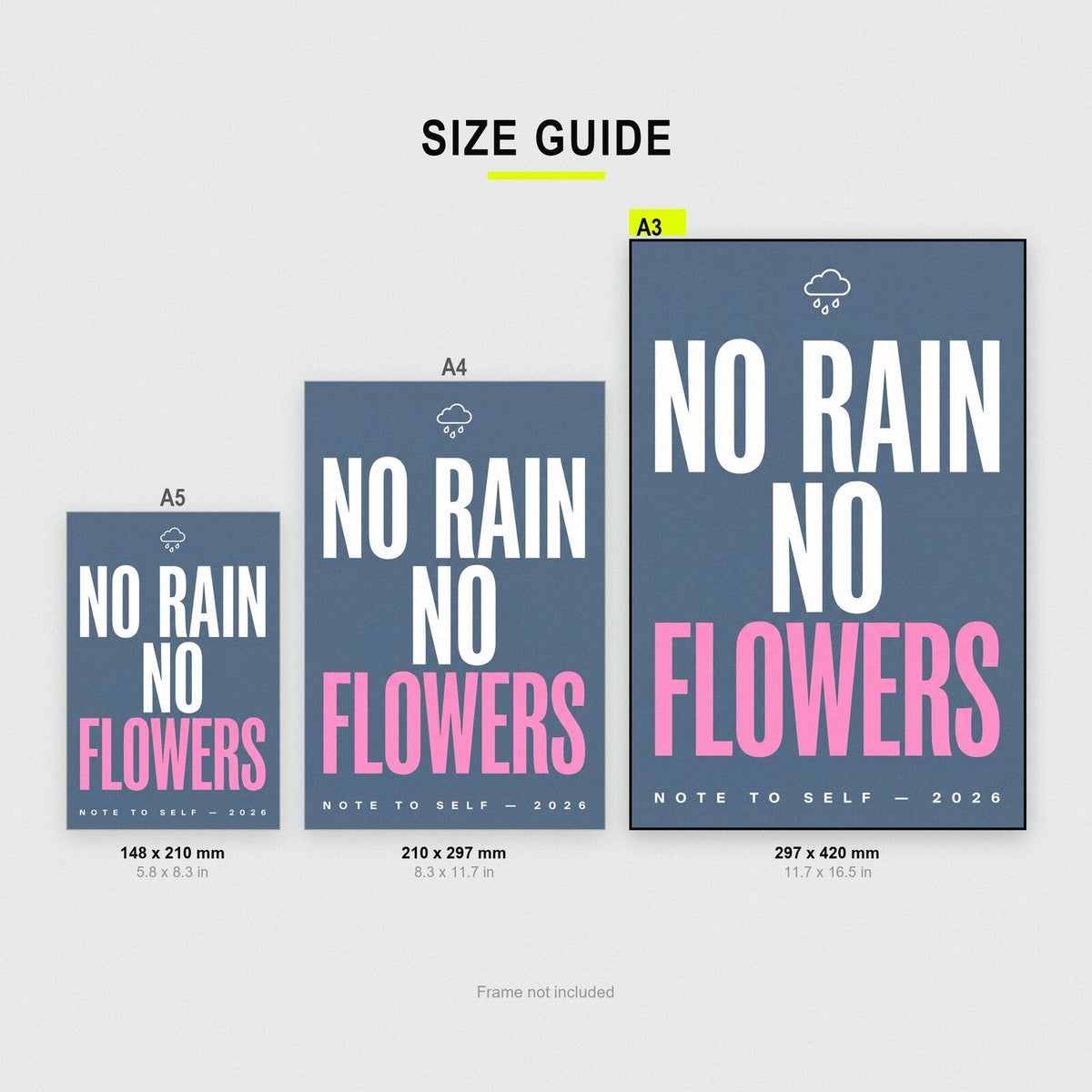 No Rain No Flowers Note To Self Typography Art Print