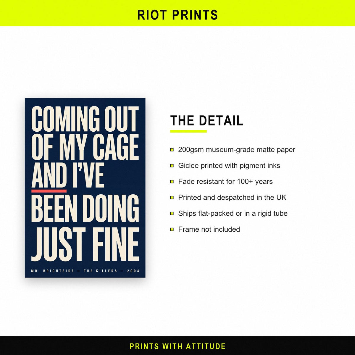 Mr Brightside Lyrics Print paper and printing specification