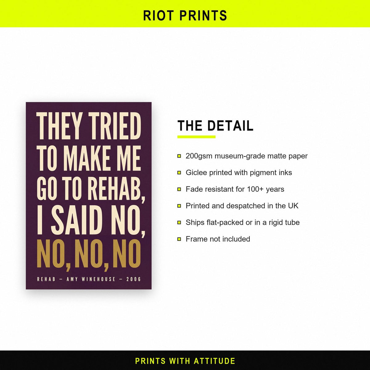 Rehab Lyrics Print paper and printing specification
