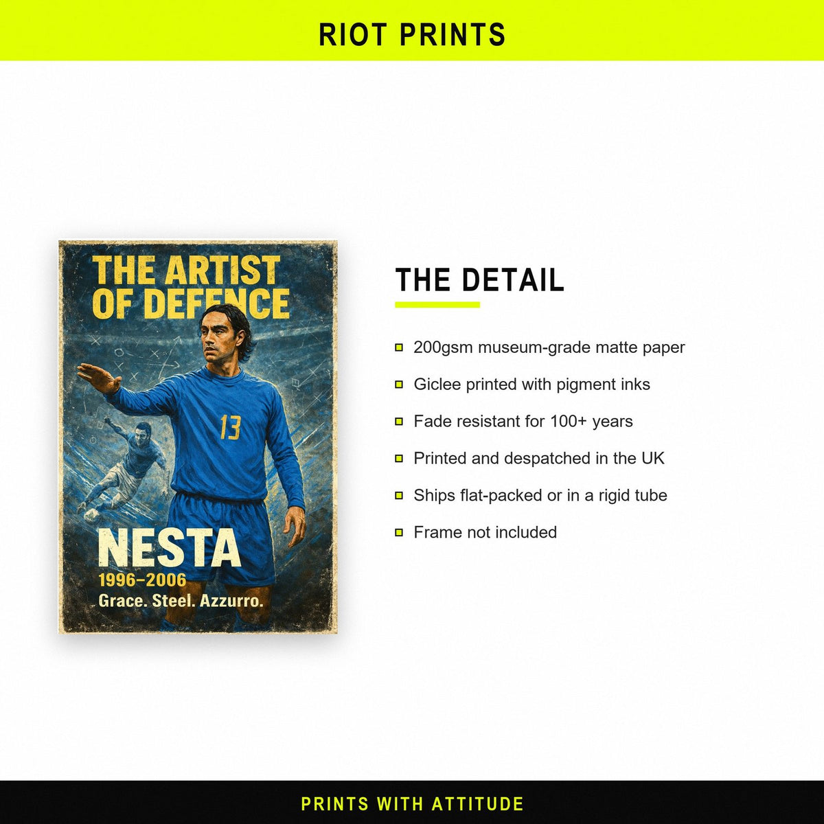 Alessandro Nesta Football Legends Poster paper and printing specification