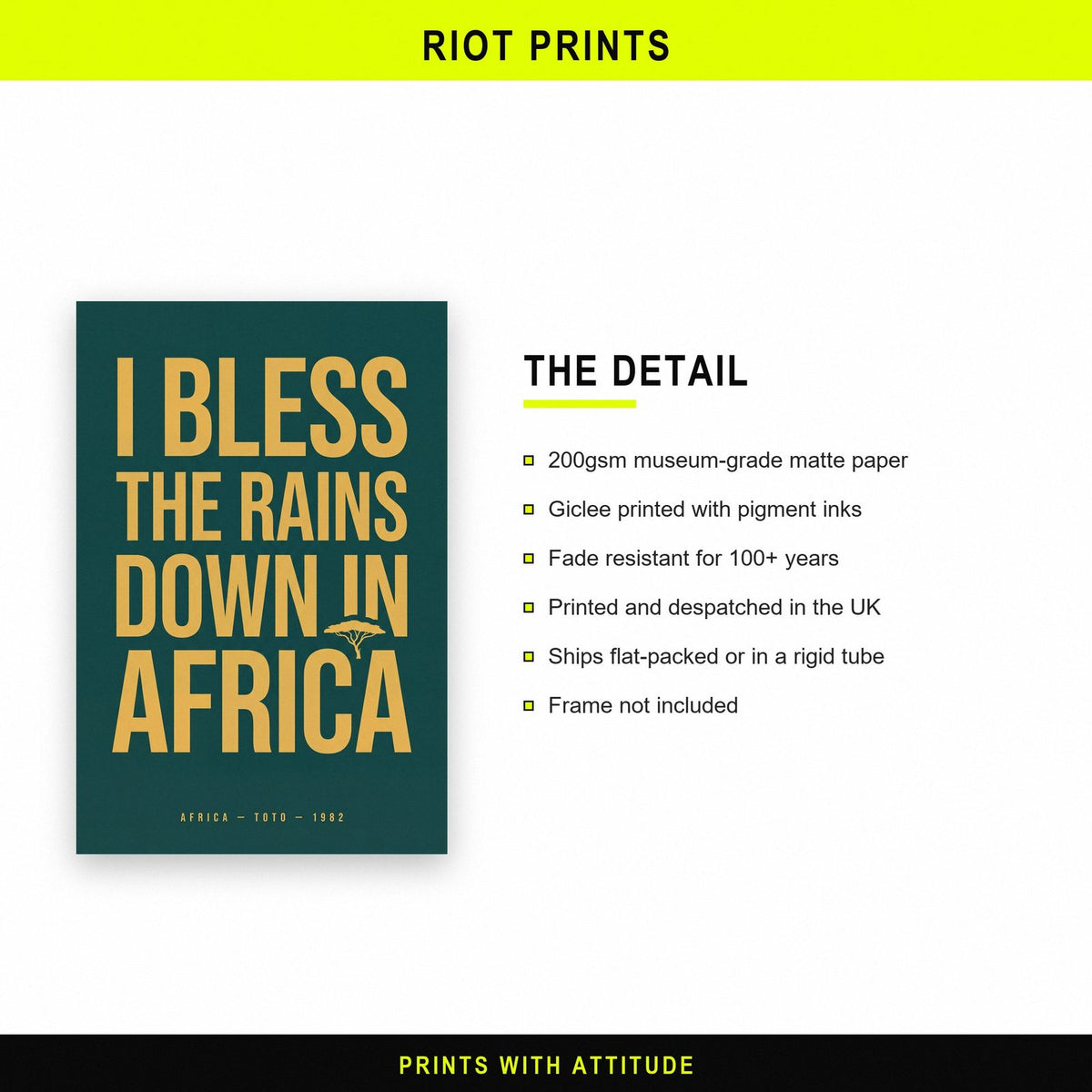 Africa Lyrics Print paper and printing specification