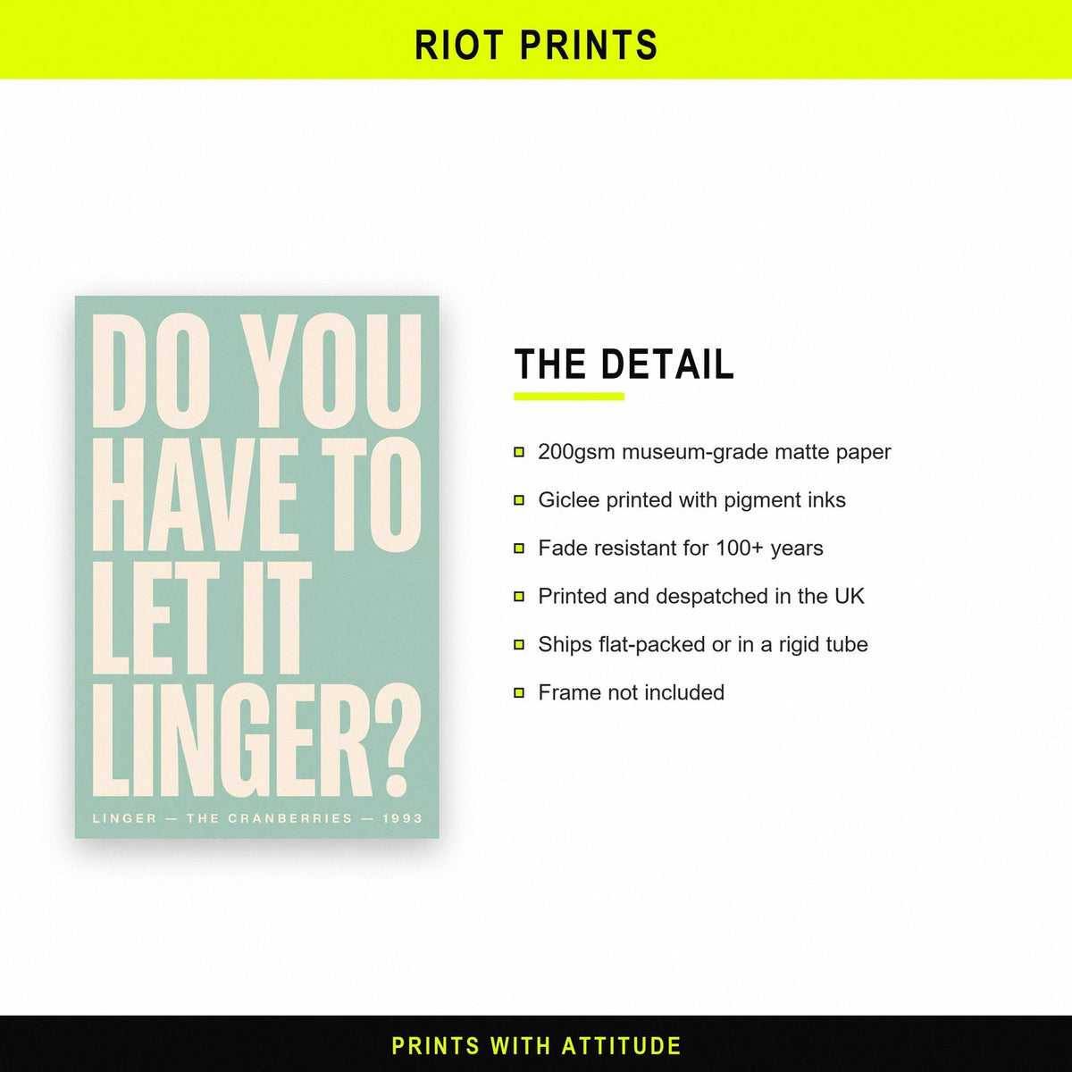 Linger Lyrics Print paper and printing specification