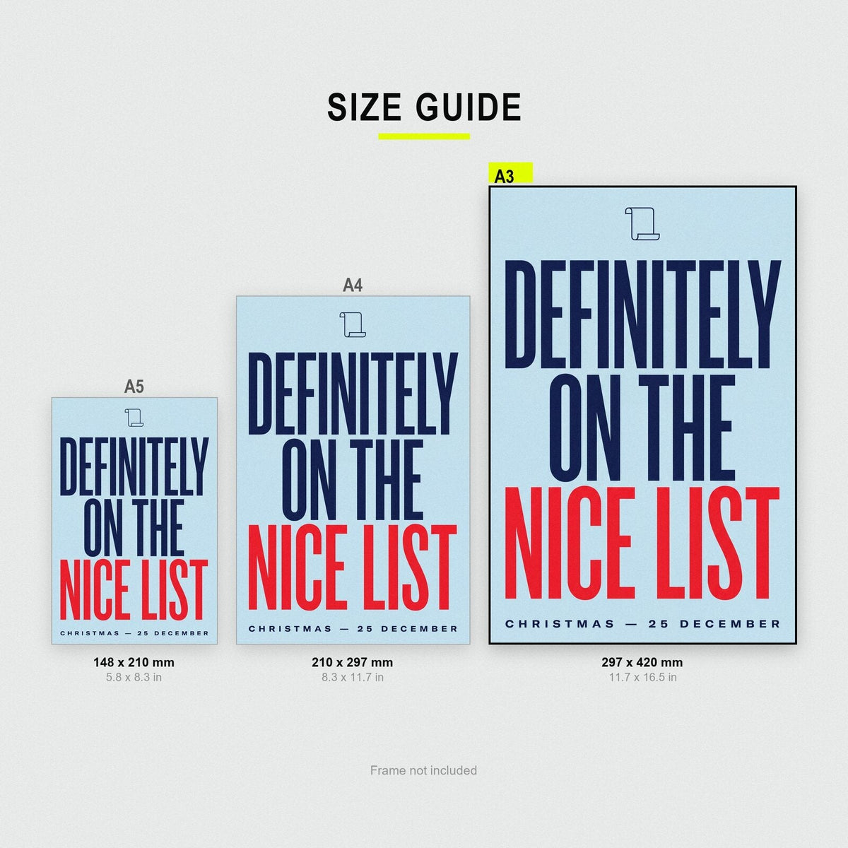 Definitely On The Nice List Christmas Typography Art Print