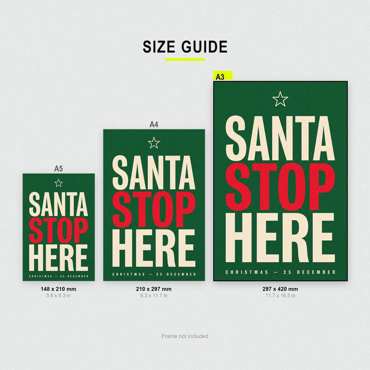 Santa Stop Here Christmas Typography Art Print