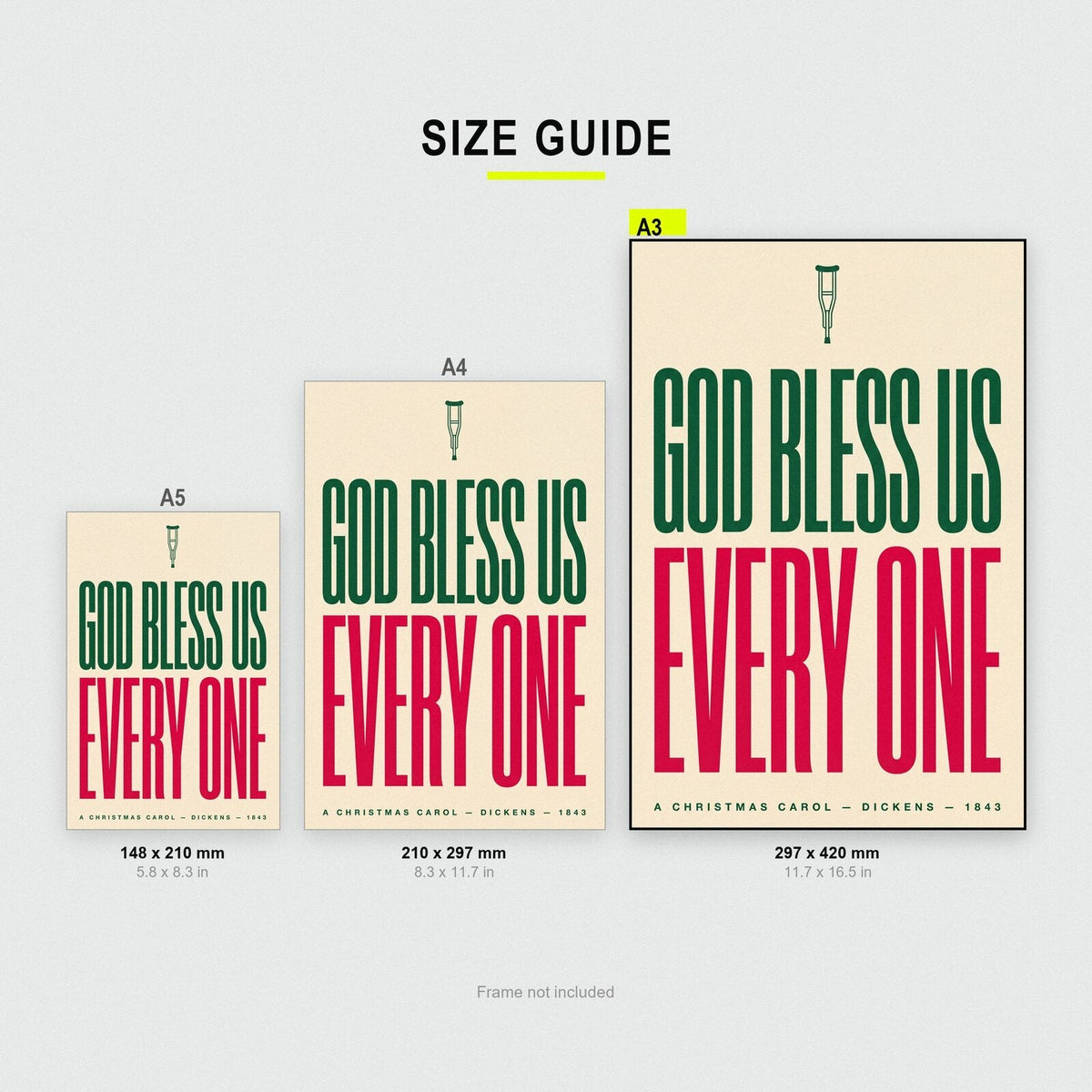 God Bless Us Every One Christmas Typography Art Print