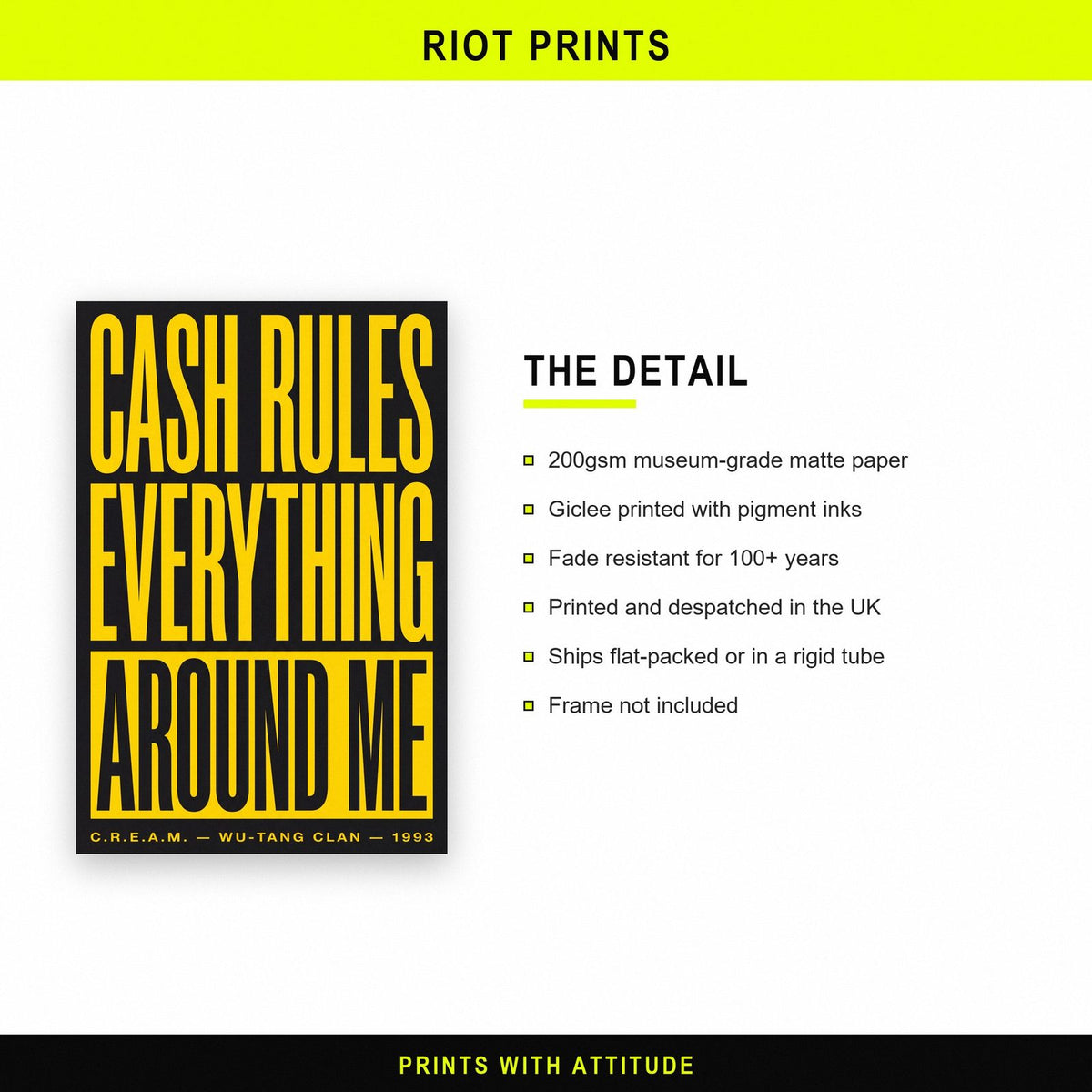 Cash Rules Everything Around Me Lyric Art Print