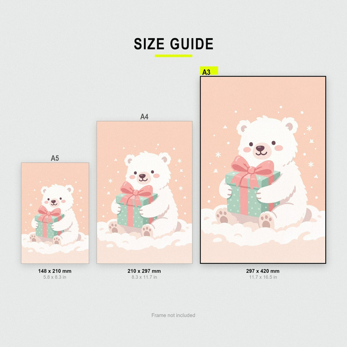Polar Bear Cub With A Present Cute Christmas Art Print