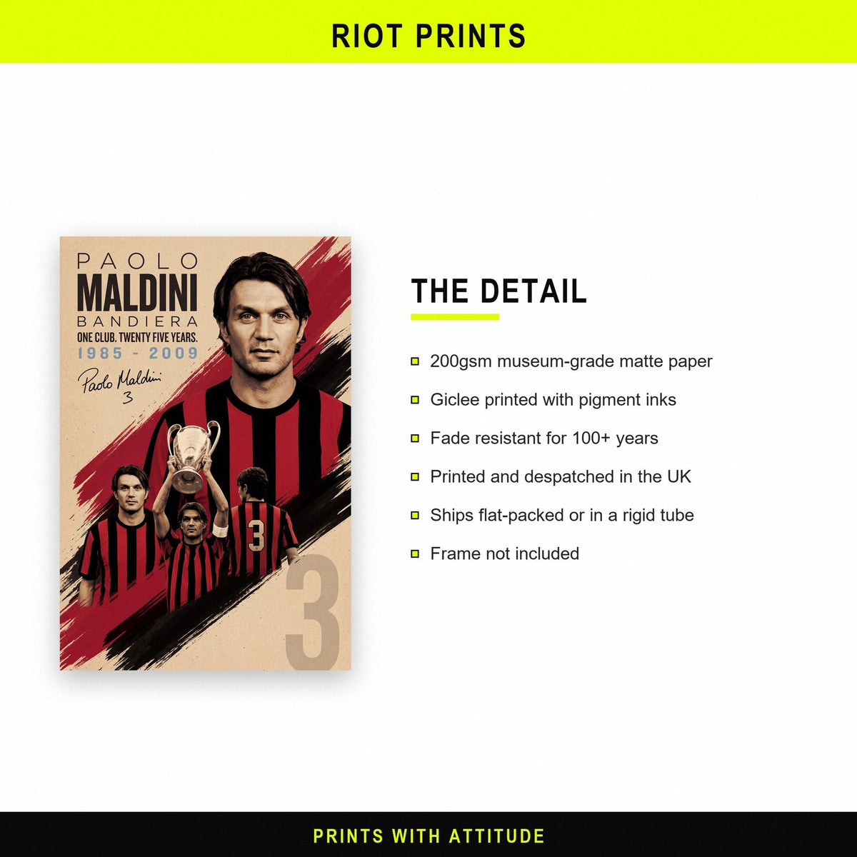 Paolo Maldini Vintage Football Poster paper and printing specification