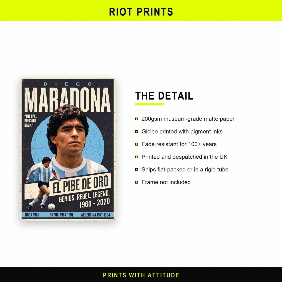 Diego Maradona El Pibe De Oro Football Art Print