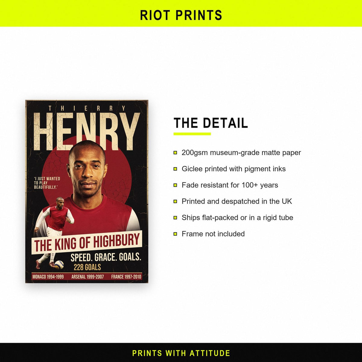 Thierry Henry King Of Highbury Football Art Print