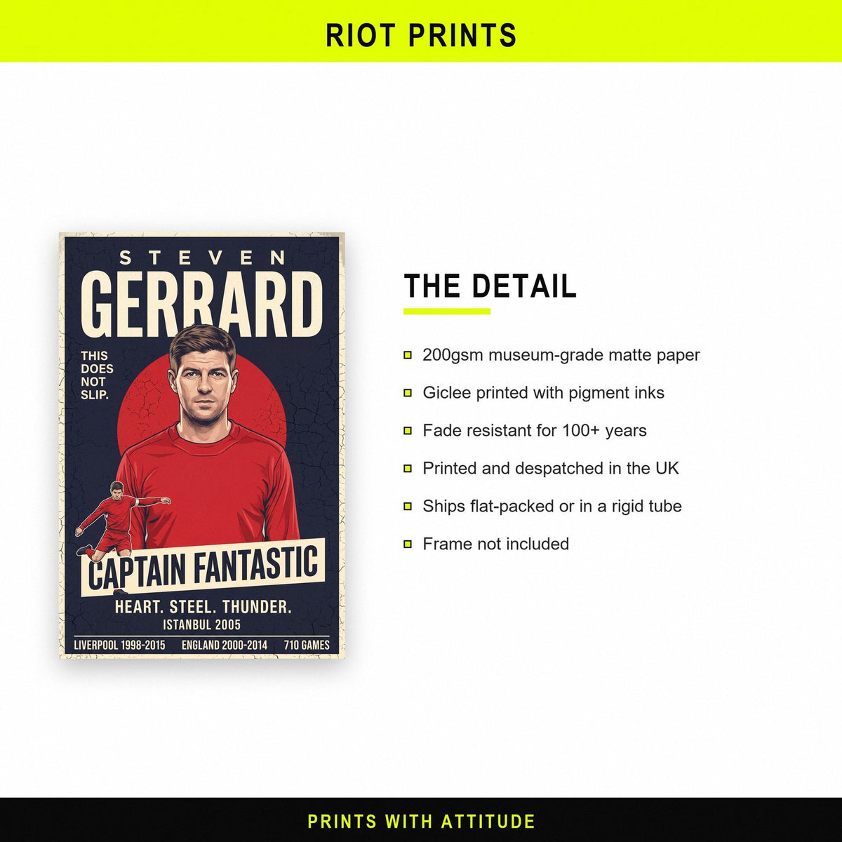 Steven Gerrard Vintage Football Poster paper and printing specification