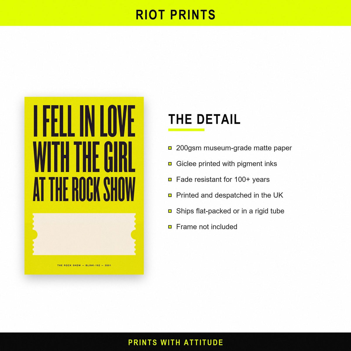 The Rock Show Lyrics Print paper and printing specification