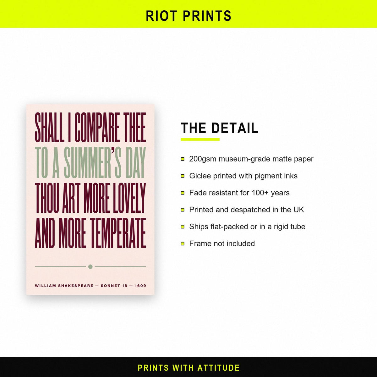 Shall I Compare Thee Print paper and printing specification