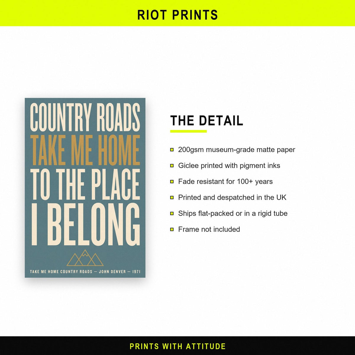 Take Me Home Country Roads Print paper and printing specification
