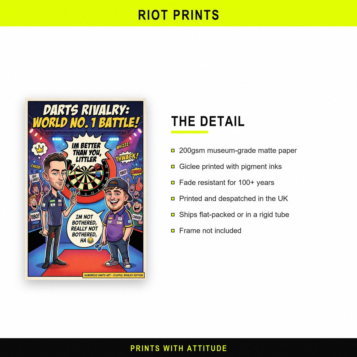 Luke Humphries vs Luke Littler Darts Rivalry Comic Poster paper and printing specification