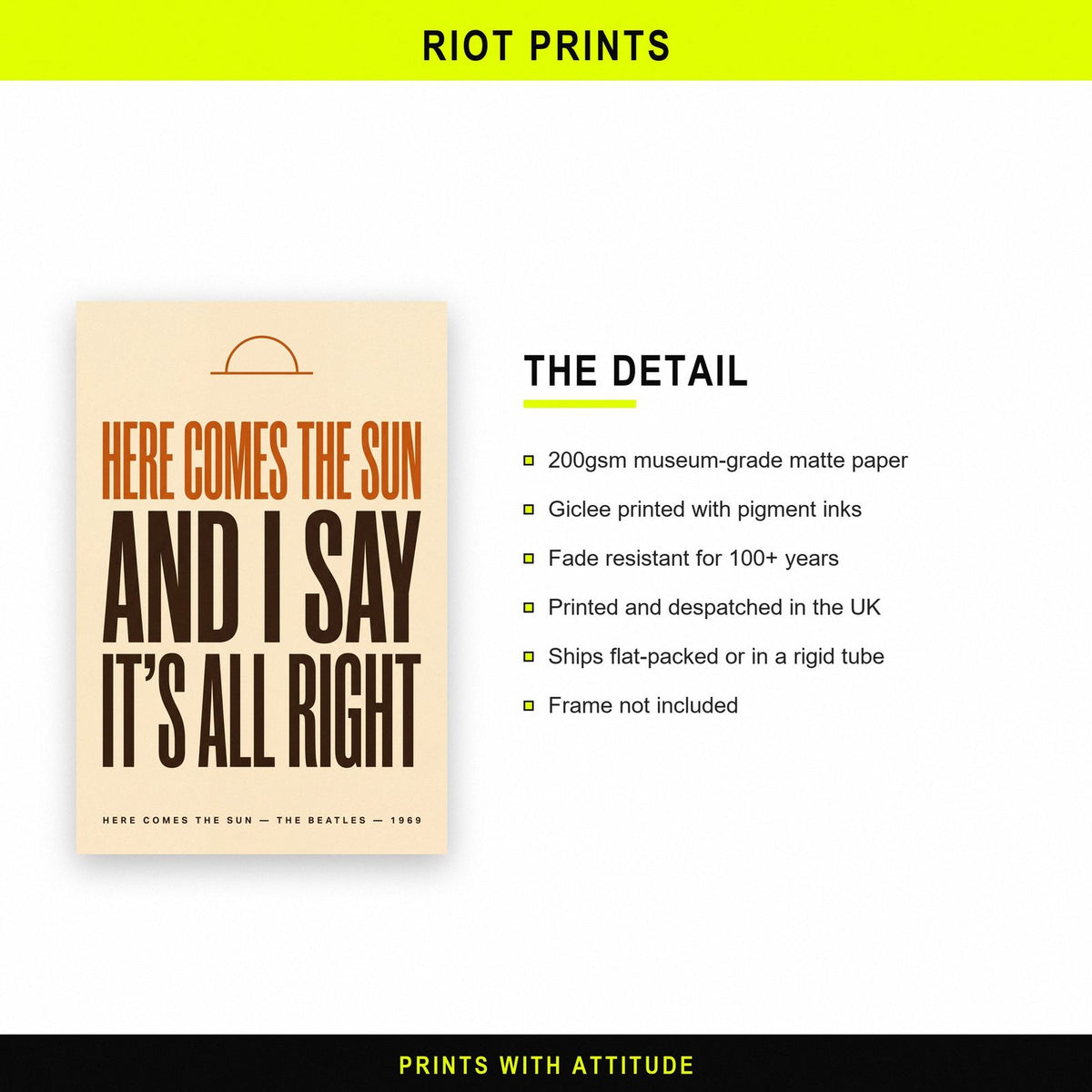 Here Comes The Sun Lyrics Print paper and printing specification