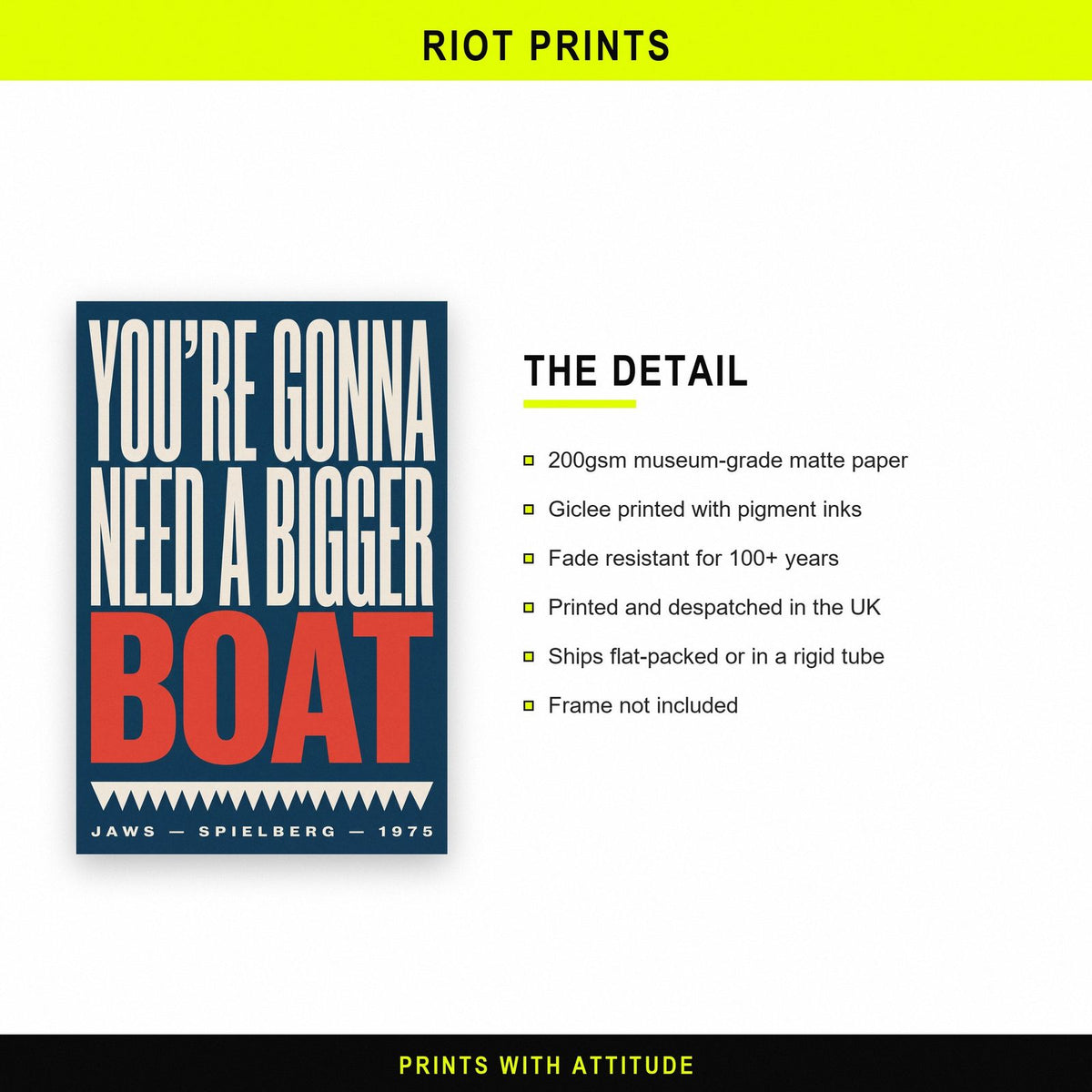 Jaws Print — Need A Bigger Boat Quote Poster paper and printing specification
