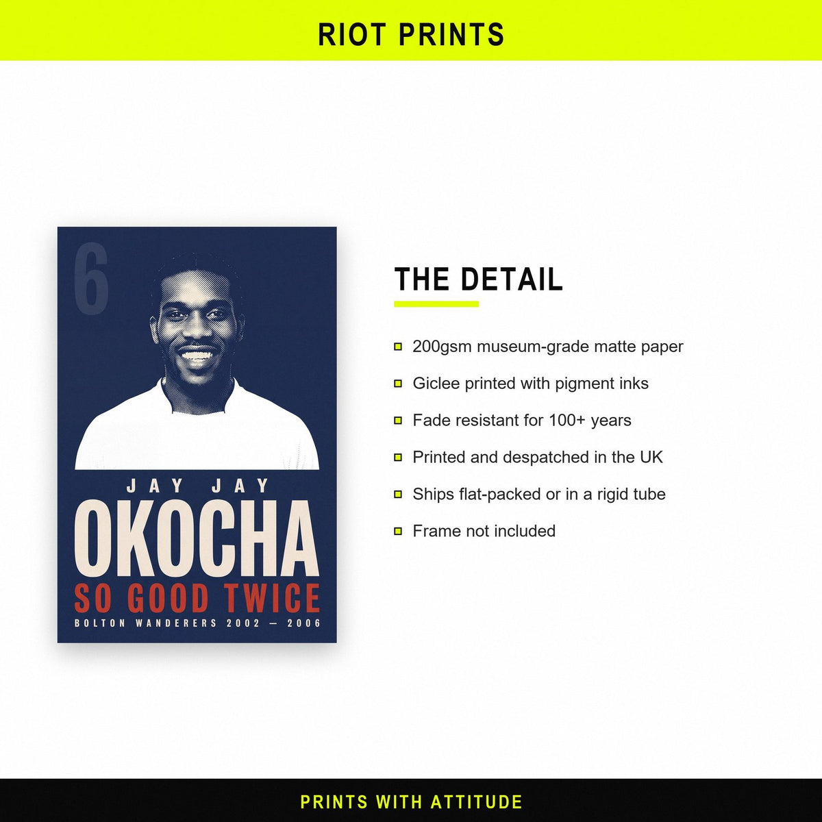 Jay Jay Okocha So Good They Named Him Twice Football Art Print