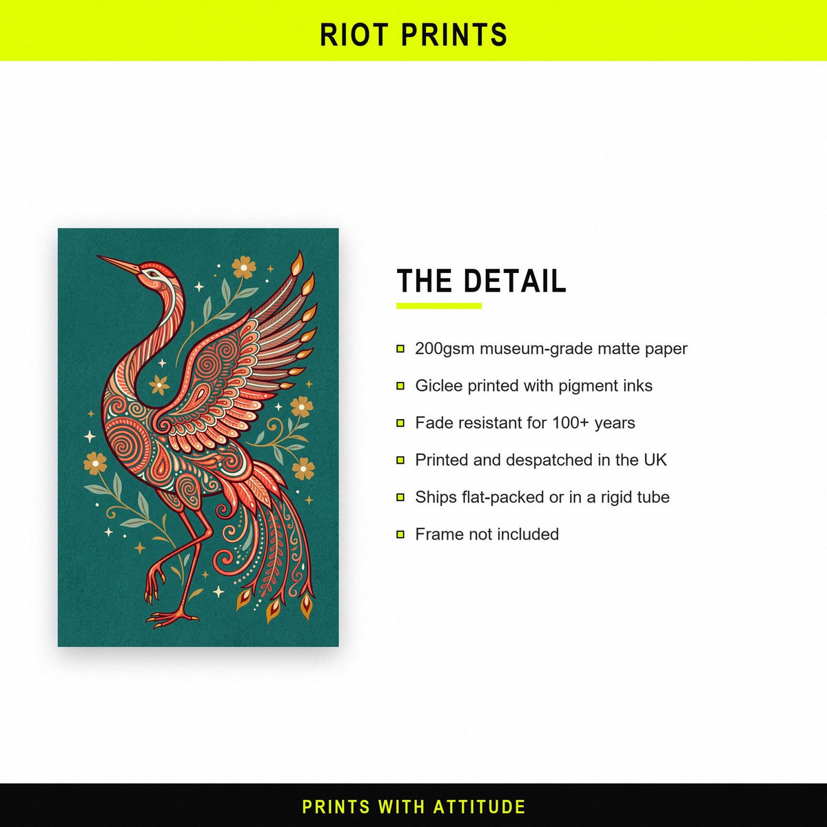 Crane Folk Art Print
