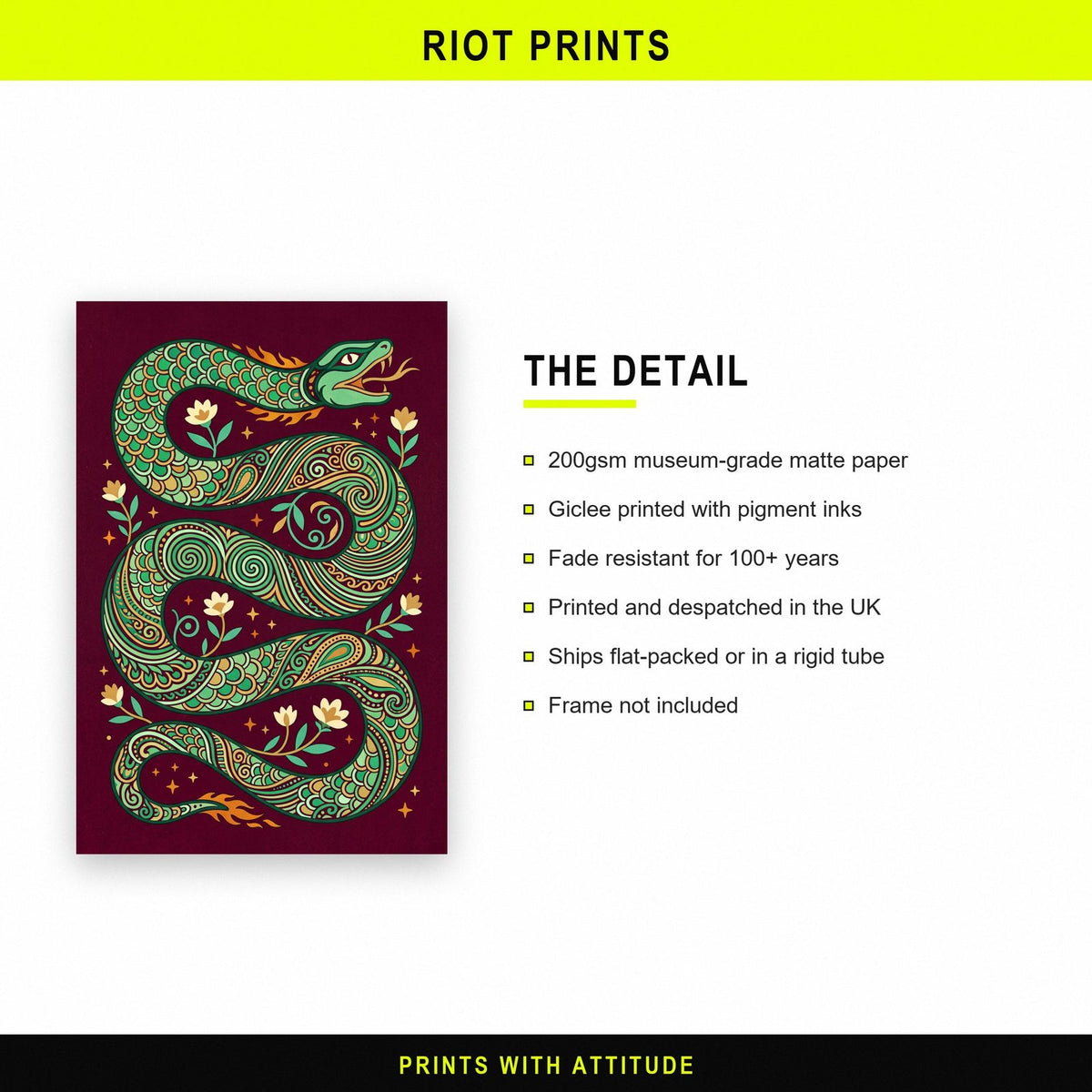 Green Serpent Folk Art Print