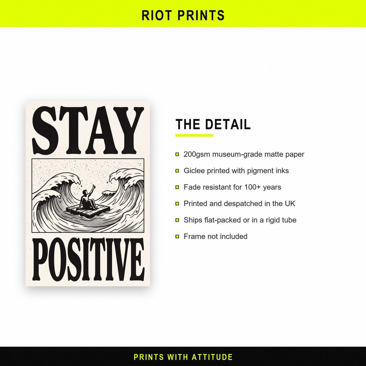 Stay Positive Woodcut Typography Art Print