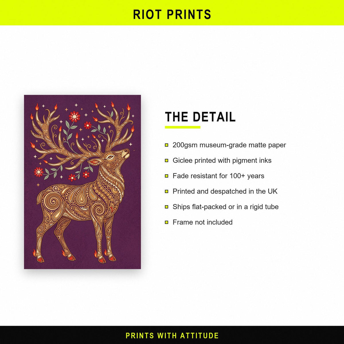 Golden Stag Folk Art Print