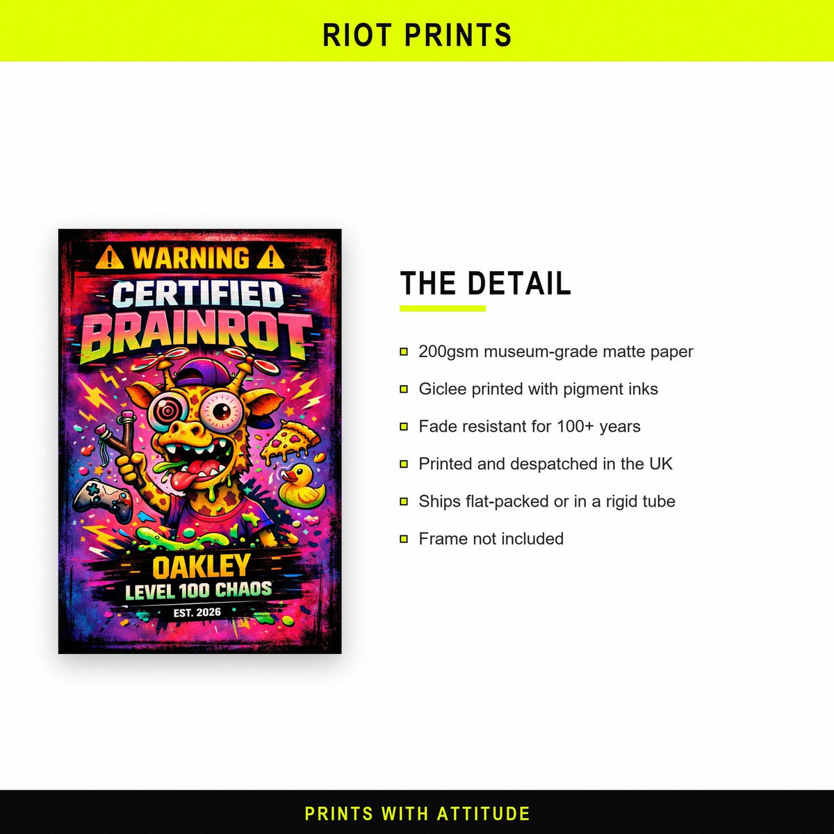 Personalised Chaos Monster Print paper and printing specification
