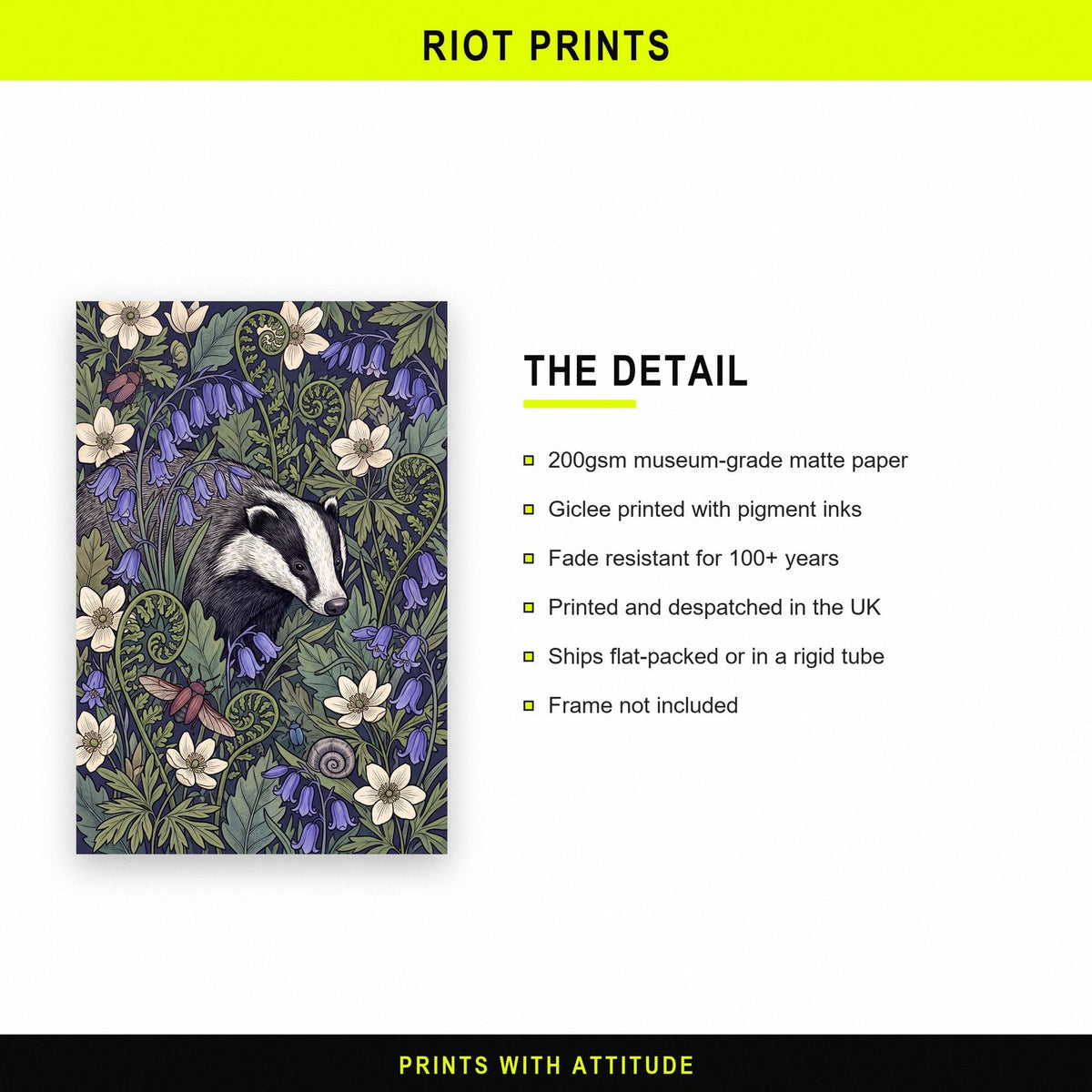 Badger In Bluebells Botanical Art Print