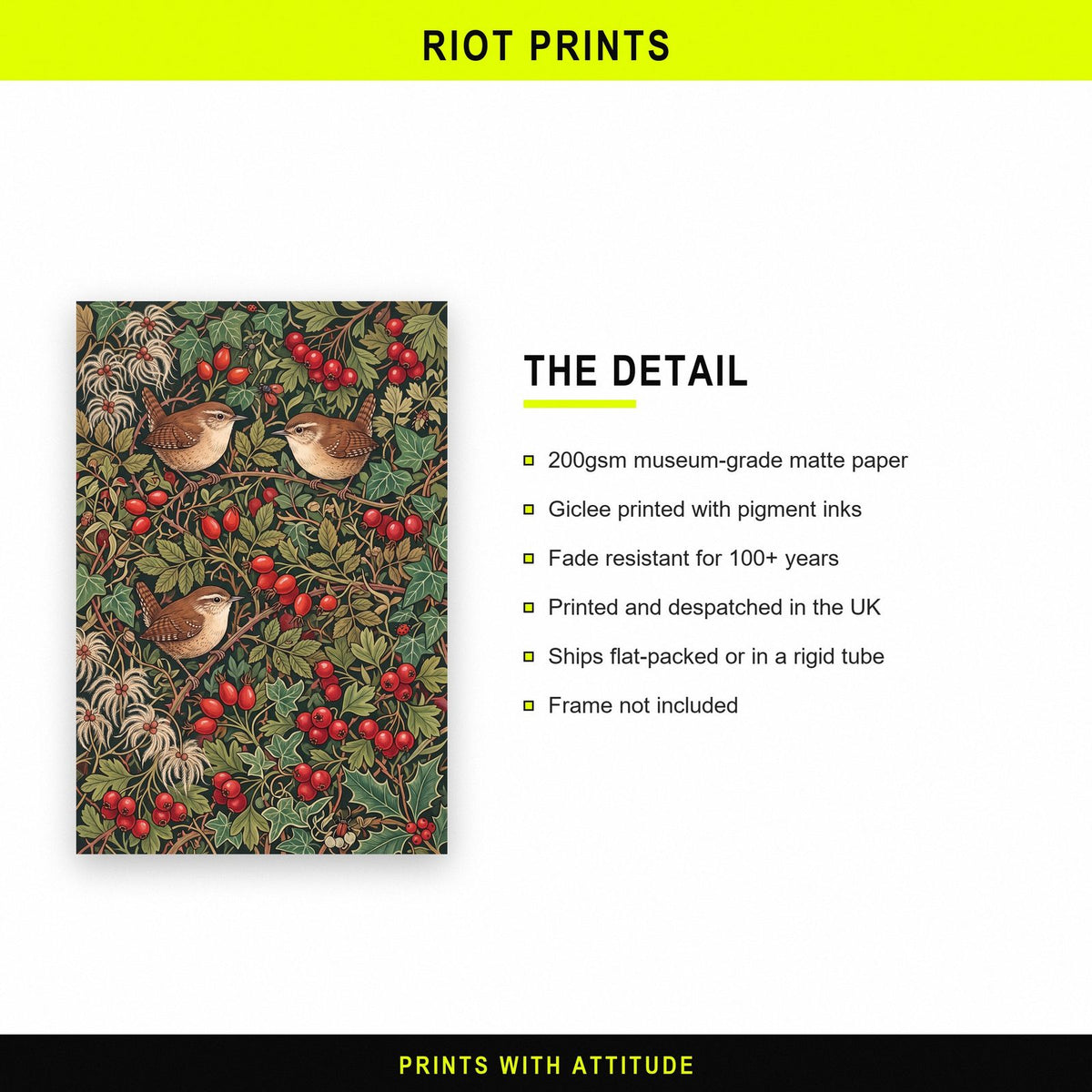 Wrens In The Hedgerow Botanical Art Print
