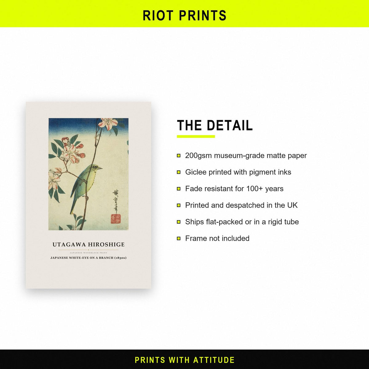Hiroshige Japanese White-Eye On A Branch Art Print