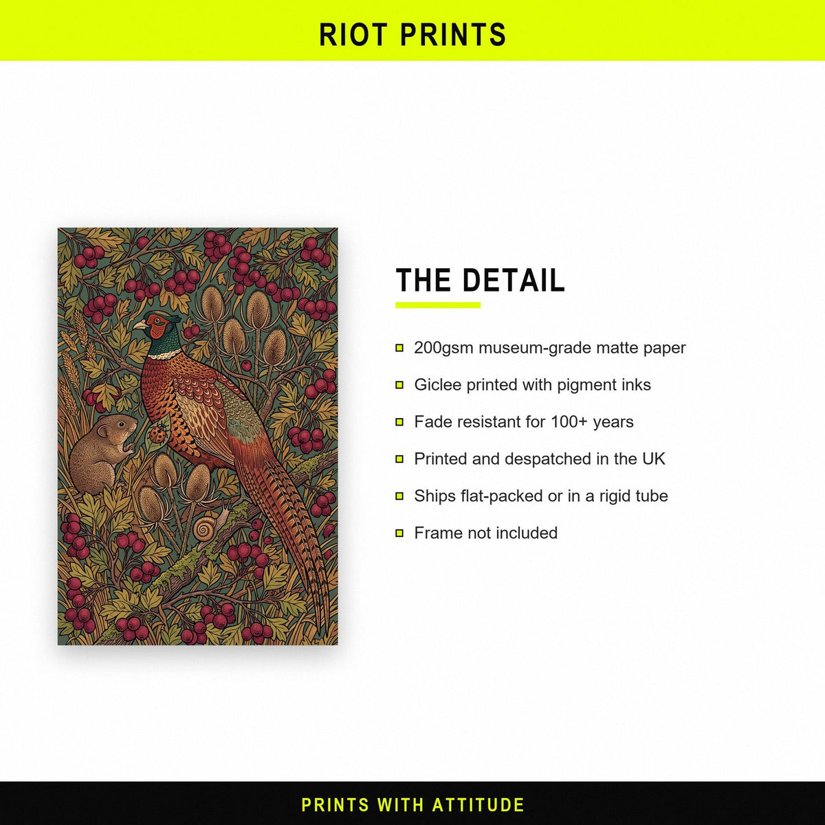 Pheasant In The Hedgerow Botanical Art Print