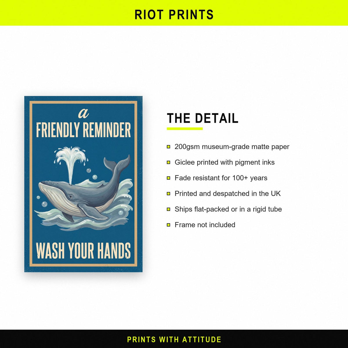 A Friendly Reminder Wash Your Hands Whale Art Print